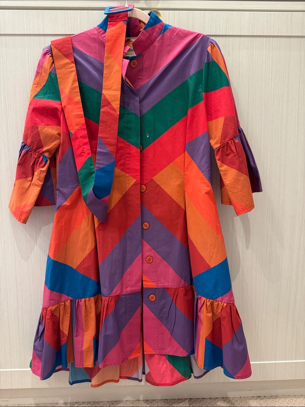 FARM Rio Multicolor Chevron Tie-Neck Shirt Dress